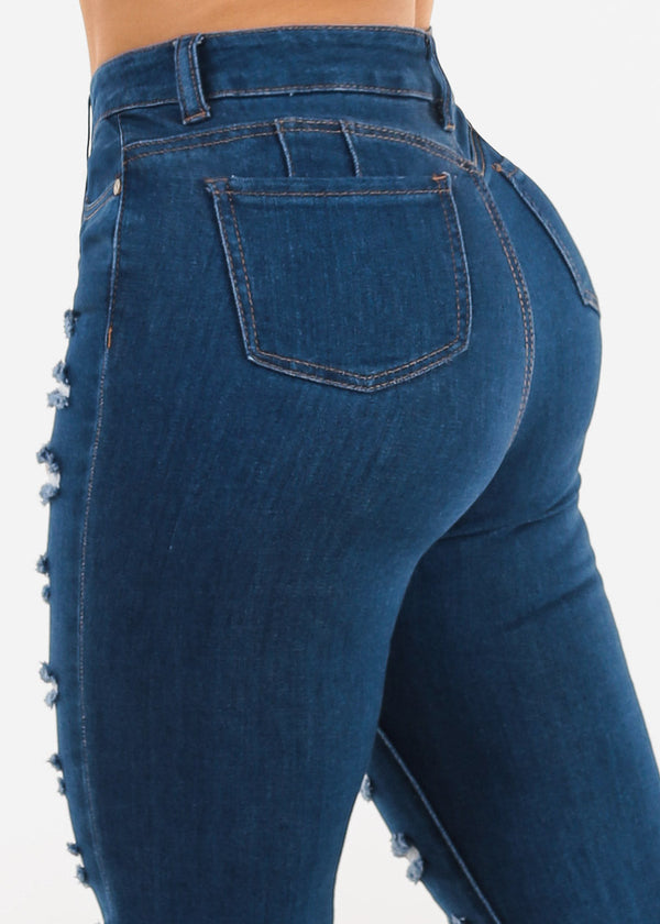 Butt Lift Distressed Stretchy Skinny Jeans Dark Wash