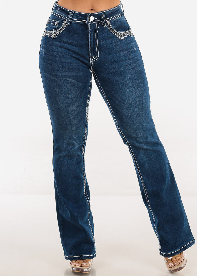Butt Lift Mid Rise Stretchy Bootcut Jeans Med Blue