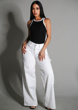 High Waisted White Wide Legged Stretch Jeans