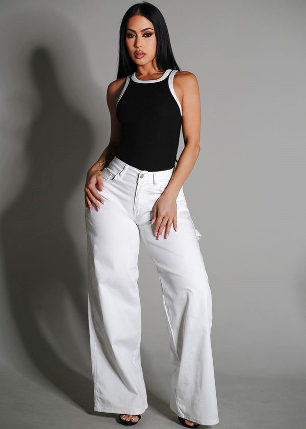 High Waisted White Wide Legged Stretch Jeans
