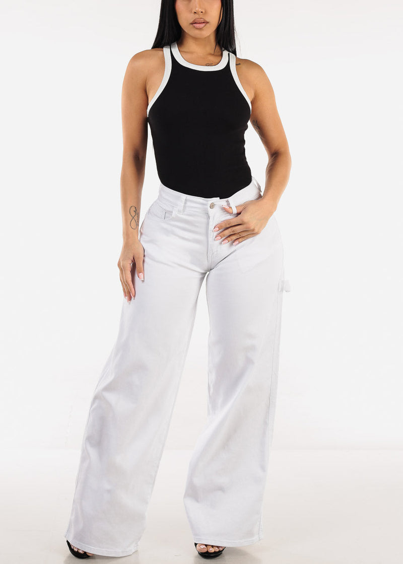 High Waisted White Wide Legged Stretch Jeans