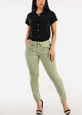 High Waist Hyper Stretch Cuffed Jogger Pants Sage