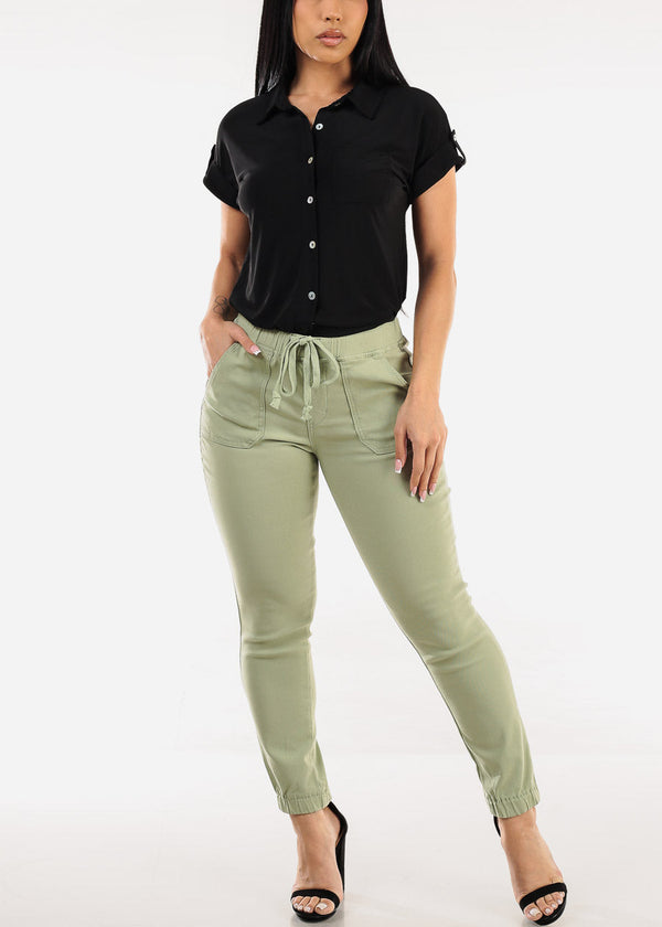High Waist Hyper Stretch Cuffed Jogger Pants Sage