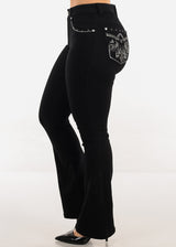 Stretchy High Waist Black Bootcut Jeans w Back Pocket Design