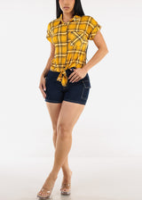 Butt Lift High Waist Stretch Cargo Denim Shorts Dark Wash
