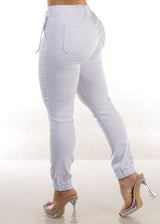Hyper Stretch Drawstring Waist White Jogger Pants