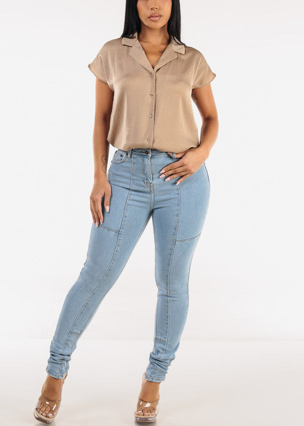 Super High Waist Stretchy Skinny Jeans Light Wash