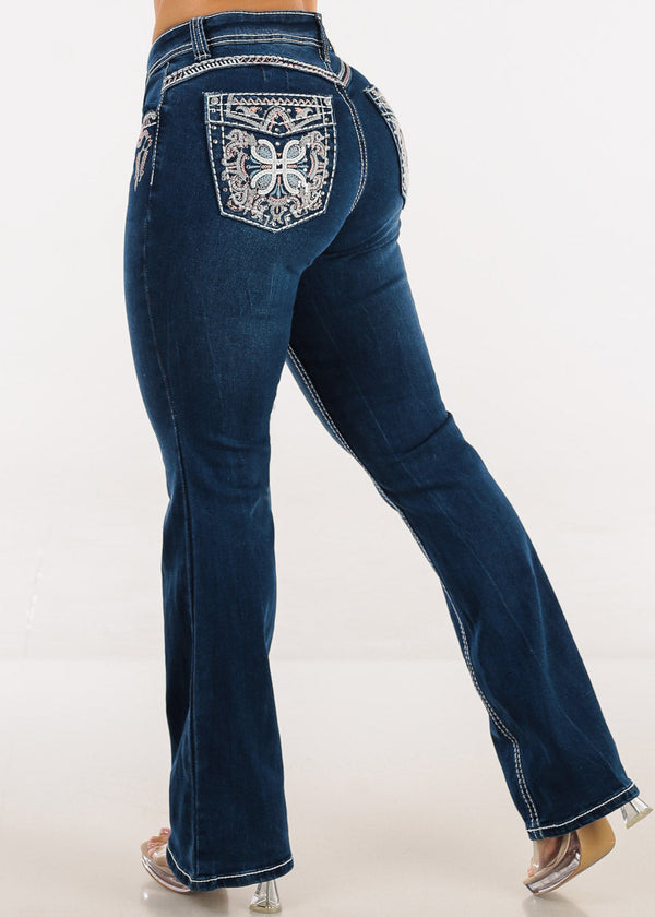 Butt Lift Mid Rise Stretchy Bootcut Jeans Dark Wash