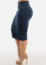 Butt Lift High Waisted Denim Pencil Skirt Dark Blue