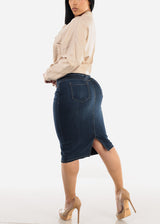 Butt Lift High Waisted Denim Pencil Skirt Dark Blue