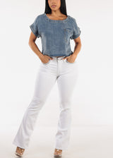 White Mid Rise Stretchy Bootcut Jeans