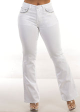White Mid Rise Stretchy Bootcut Jeans