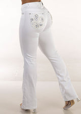 White Mid Rise Stretchy Bootcut Jeans