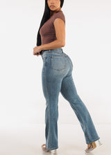 High Waist Stretchy Straight Wide Leg Jeans Med Wash