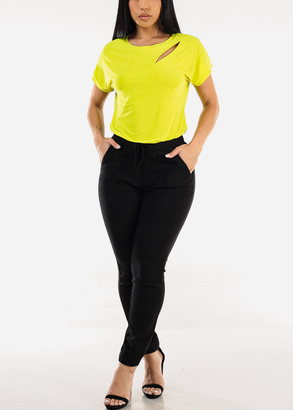 High Waist Hyper Stretch Cuffed Jogger Pants Black