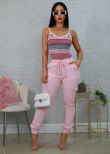High Waist Hyper Stretch Cargo Jogger Pants Light Pink