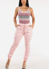 High Waist Hyper Stretch Cargo Jogger Pants Light Pink