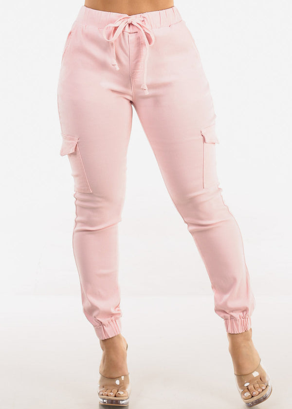 High Waist Hyper Stretch Cargo Jogger Pants Light Pink