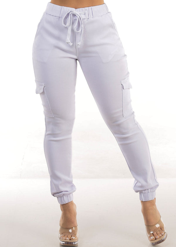 High Waist Hyper Stretch Cargo Jogger Pants White