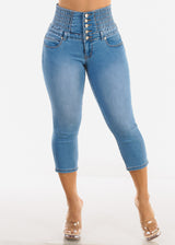 MX JEANS Super High Rise Spandex Waist Light Denim Stretch Capris