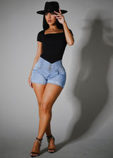 MX JEANS Super High Rise Spandex Waist Light Denim Cuffed Shorts