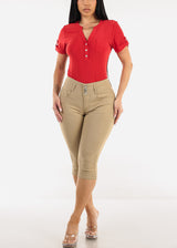 MX JEANS High Waist Hyper Stretchy Butt Lifting Capris Khaki