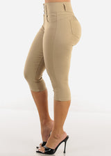 MX JEANS High Waist Hyper Stretchy Butt Lifting Capris Khaki
