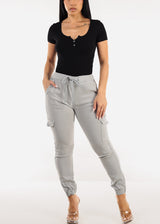 Hyper Stretch High Rise Cargo Jogger Pants Grey
