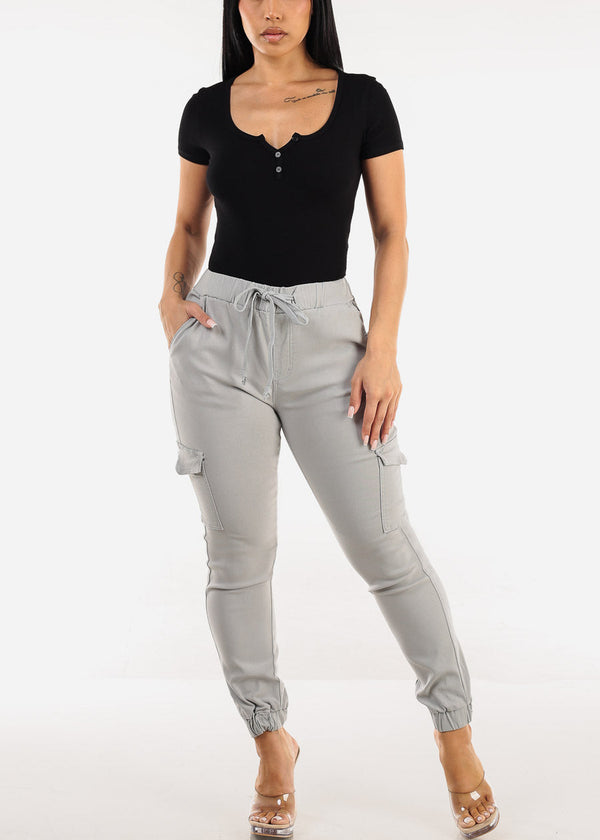 Hyper Stretch High Rise Cargo Jogger Pants Grey