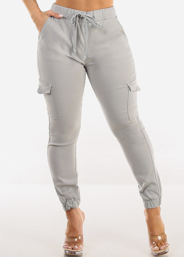 Hyper Stretch High Rise Cargo Jogger Pants Grey