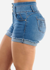 MX JEANS High Waist Butt Lift Stretchy Cuffed Denim Shorts