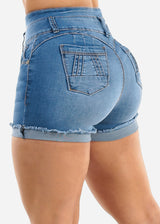 MX JEANS High Waist Butt Lift Stretchy Cuffed Denim Shorts