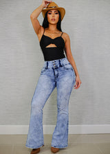 Butt Lift Acid Wash Flared Bootcut Jeans