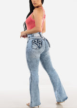 Butt Lift Acid Wash Flared Bootcut Jeans