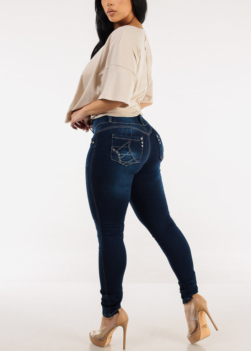 Butt Lift High Waist Dark Skinny Jeans