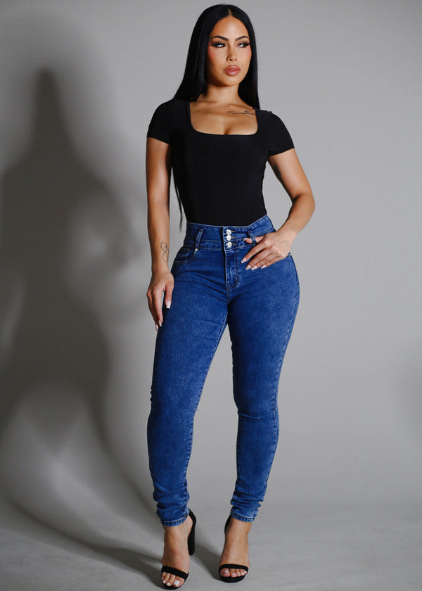 Levantacola High Waist Skinny Jeans Acid Wash w Braided Pockets