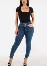 Levantacola High Waist Skinny Jeans Acid Wash w Braided Pockets