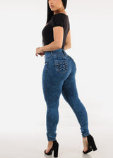 Levantacola High Waist Skinny Jeans Acid Wash w Braided Pockets