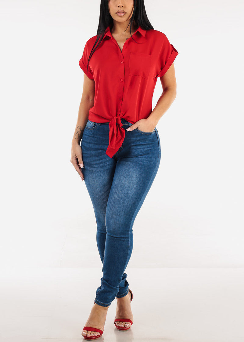 Stretchy Classic High Waisted Skinny Jeans Med Blue