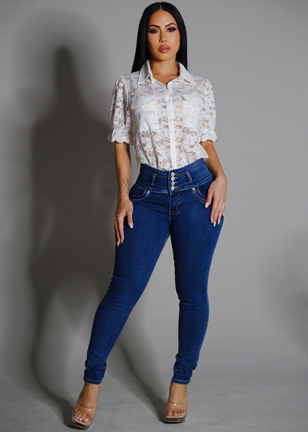 Levantacola High Rise Skinny Jeans Dark Bleach Wash