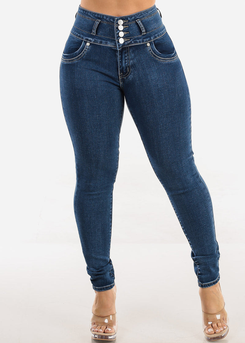 Levantacola High Rise Skinny Jeans Dark Bleach Wash