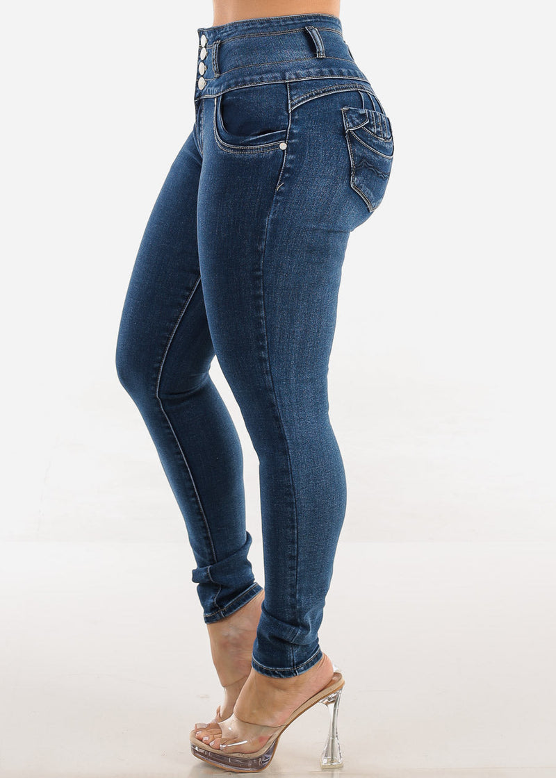 Levantacola High Rise Skinny Jeans Dark Bleach Wash