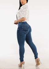 Levantacola High Rise Skinny Jeans Dark Bleach Wash