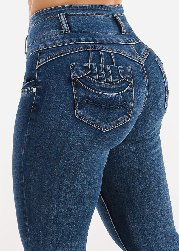 Levantacola High Rise Skinny Jeans Dark Bleach Wash