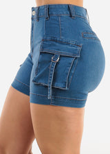 Butt Lift High Waist Cargo Denim Shorts Indigo