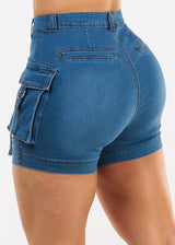 Butt Lift High Waist Cargo Denim Shorts Indigo