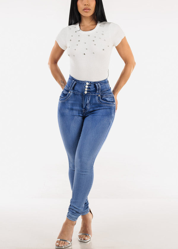 Butt Lift Super High Waist Skinny Jeans w Back Pocket Design