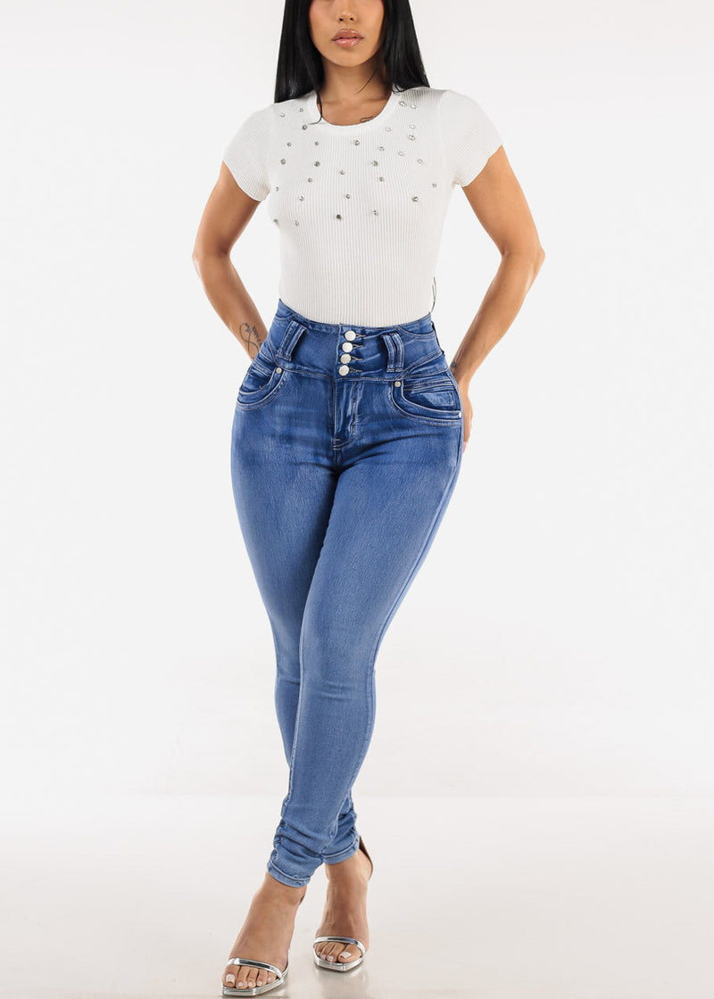 Butt Lift Super High Waist Skinny Jeans w Back Pocket Design