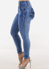 Butt Lift Super High Waist Skinny Jeans w Back Pocket Design