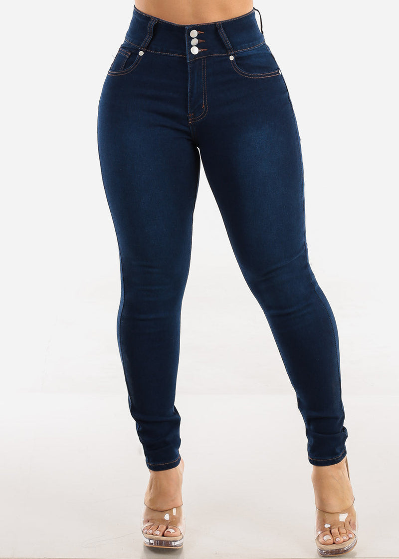 Levantacola High Rise Dark Skinny Jeans w Pocket Design